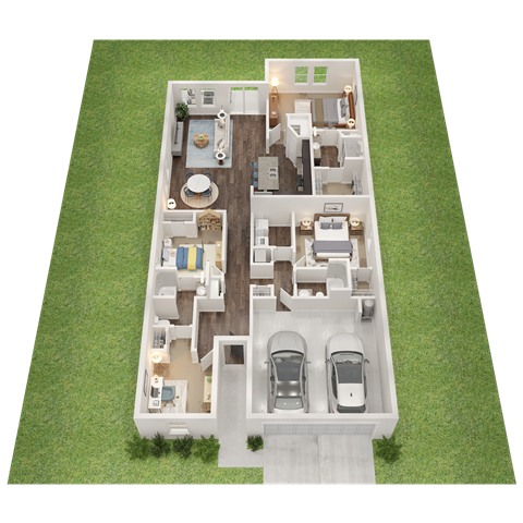 Floor plan for 4 beds, 3 baths, 1912 sqft